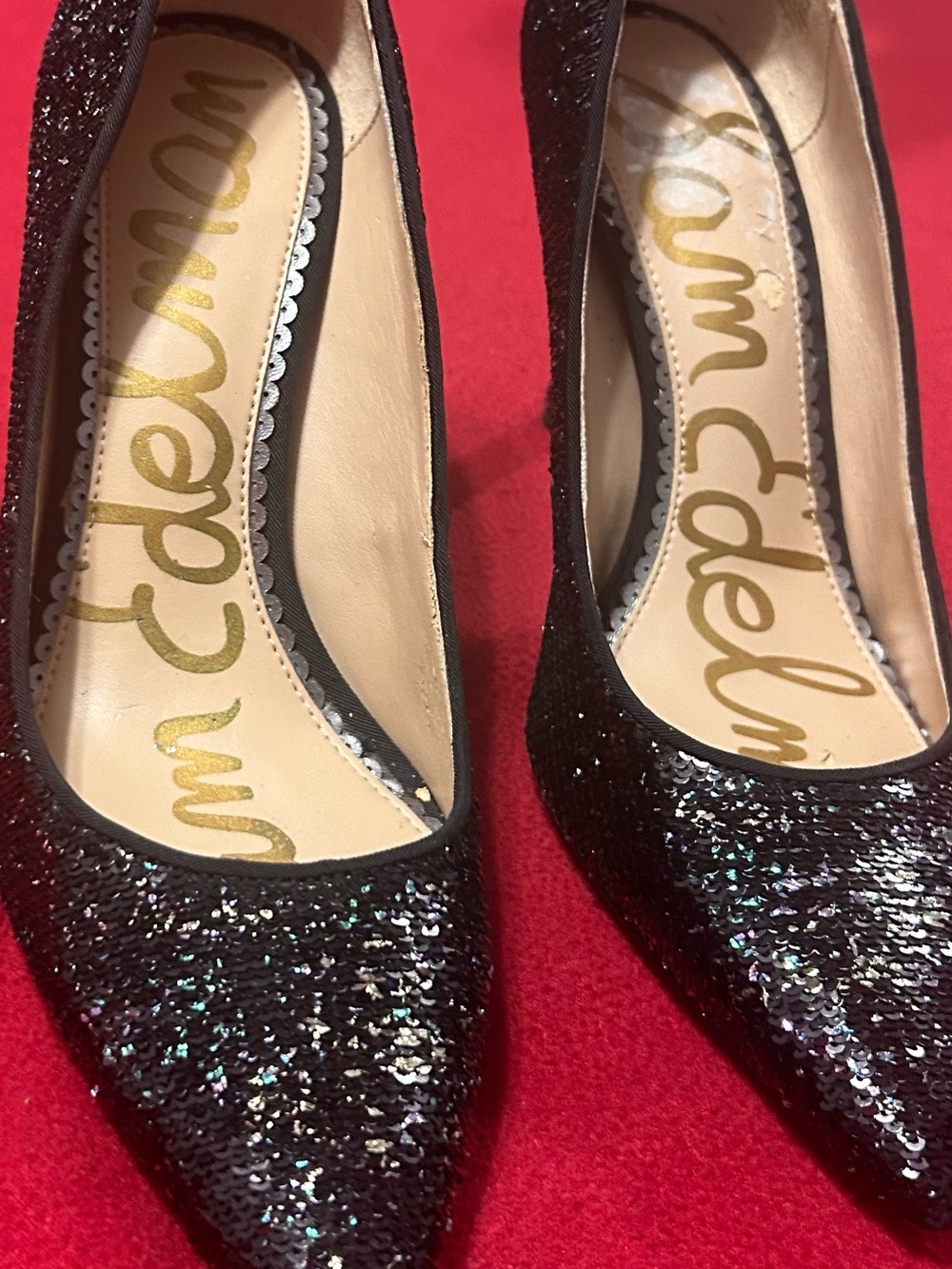 Sam Edelman Black Glitter Pointed-Toe Pumps 6